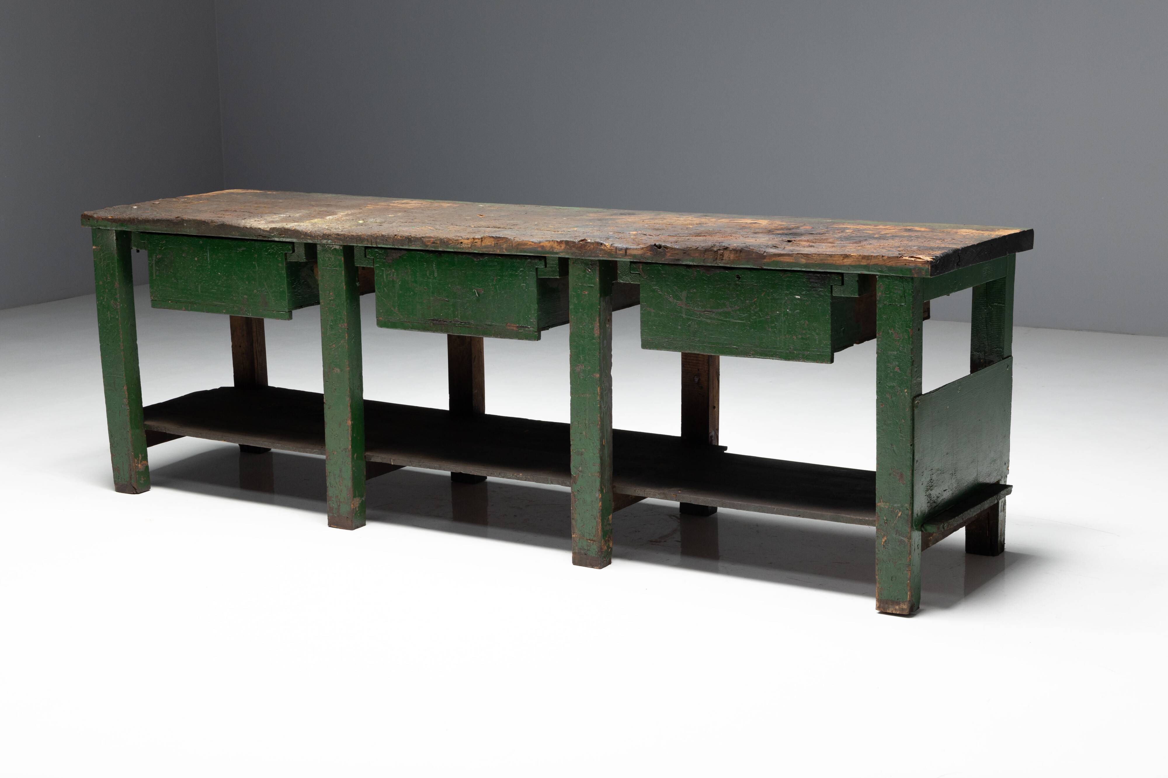 Rustic Industrial Workbench, France, Early 20th Century