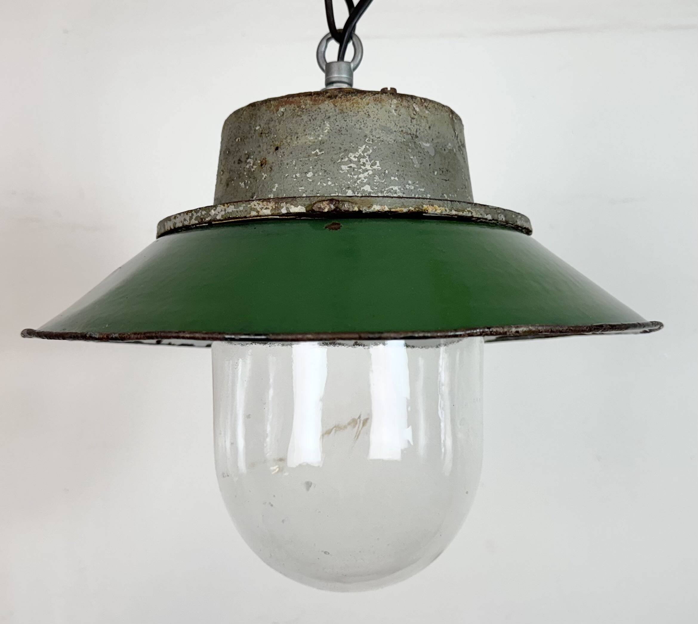 Green Enamel and Cast Iron Industrial Pendant Light, 1960s