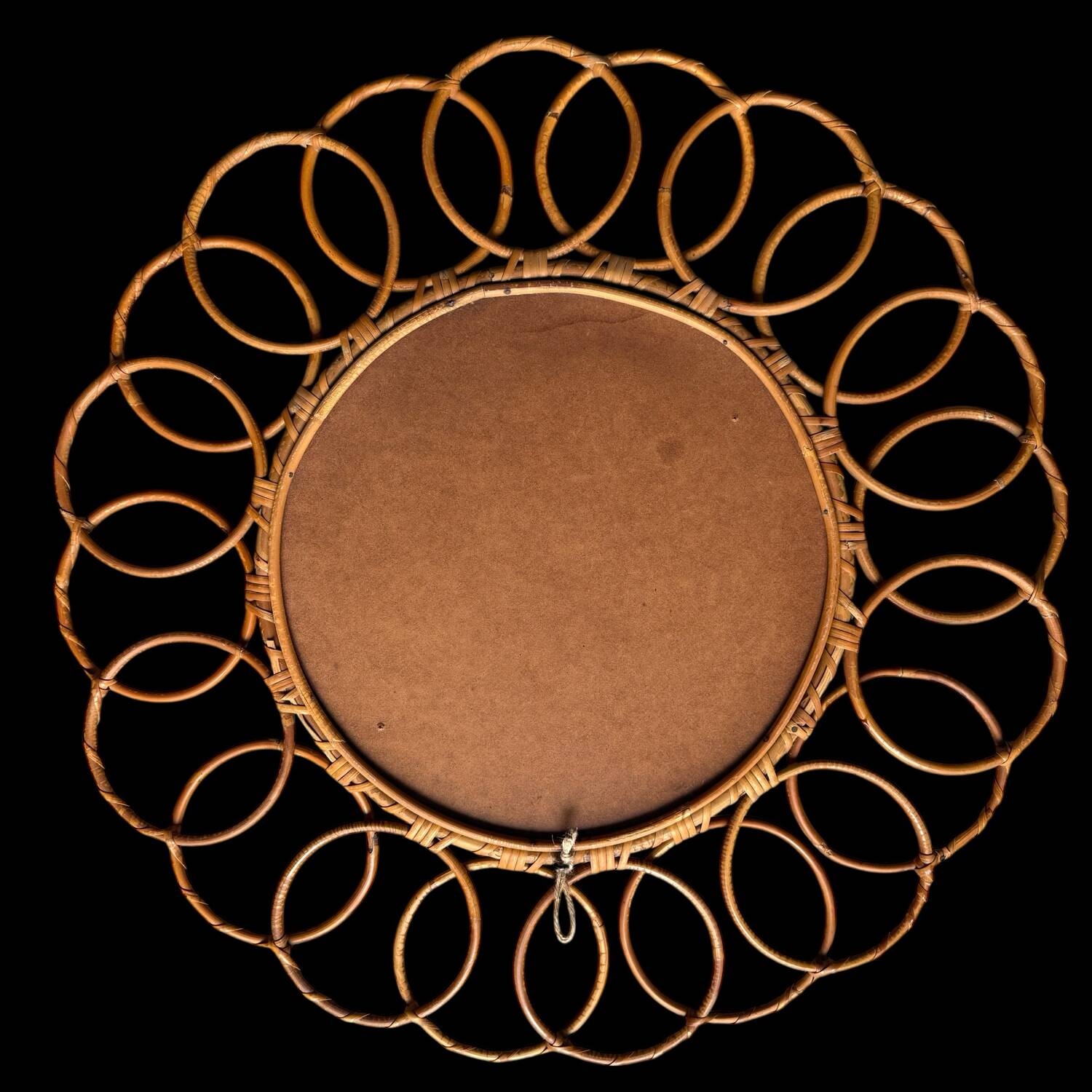 Round rattan mirror from the 1950s France