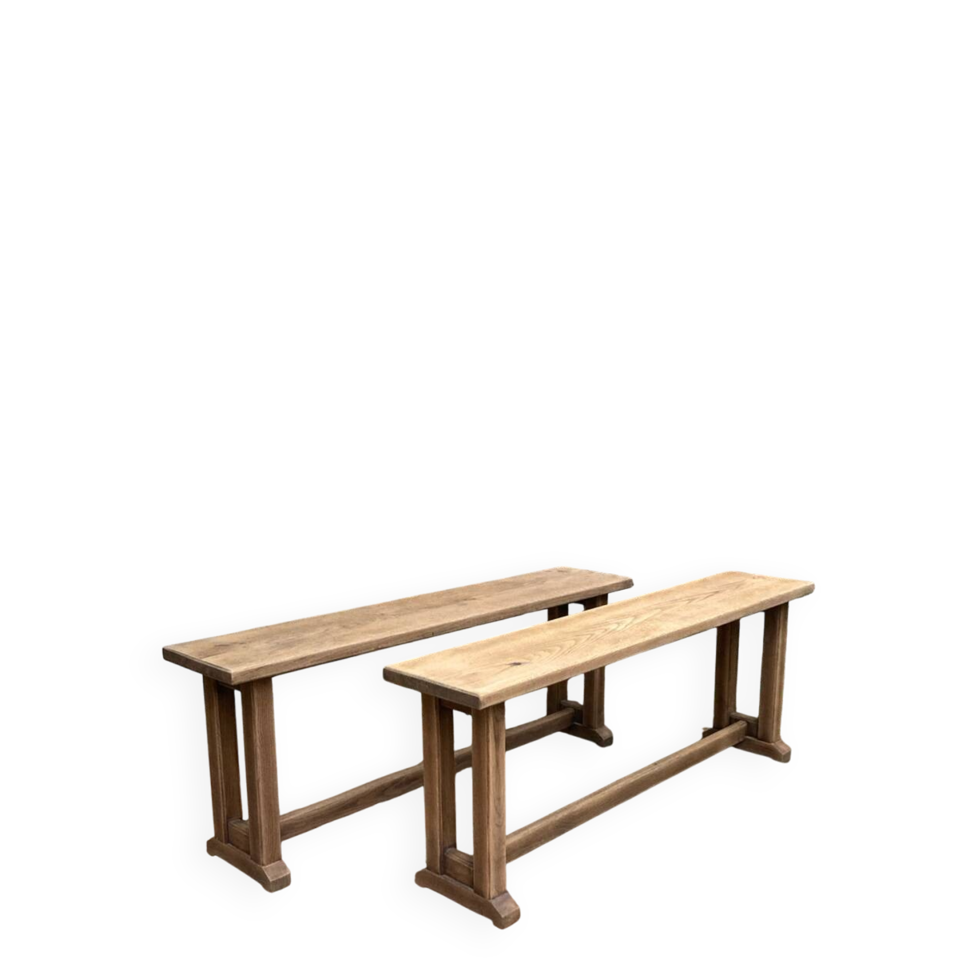 Pair of antique solid oak benches