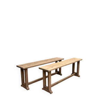Paire de bancs anciens en chêne massif
