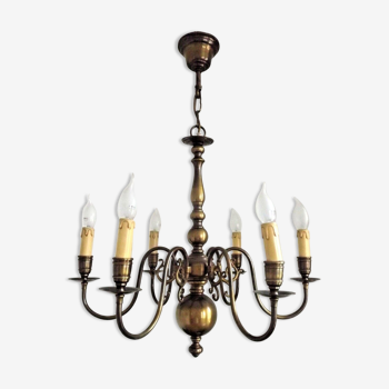 Vintage french 6 light bronze metal flemish style chandelier 3659