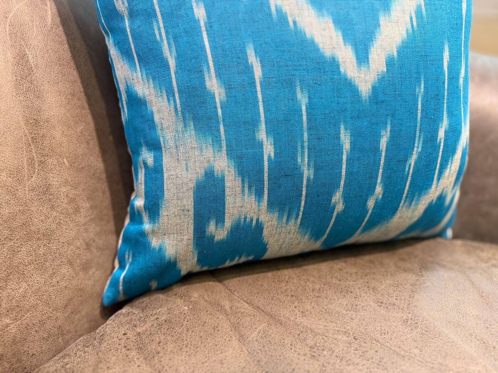 Vintage Silk Ikat Square Cushion Cover, Sky Blue White Arch Medallion 16x16