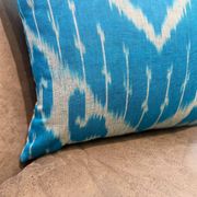 Vintage Silk Ikat Square Cushion Cover, Sky Blue White Arch Medallion 16x16