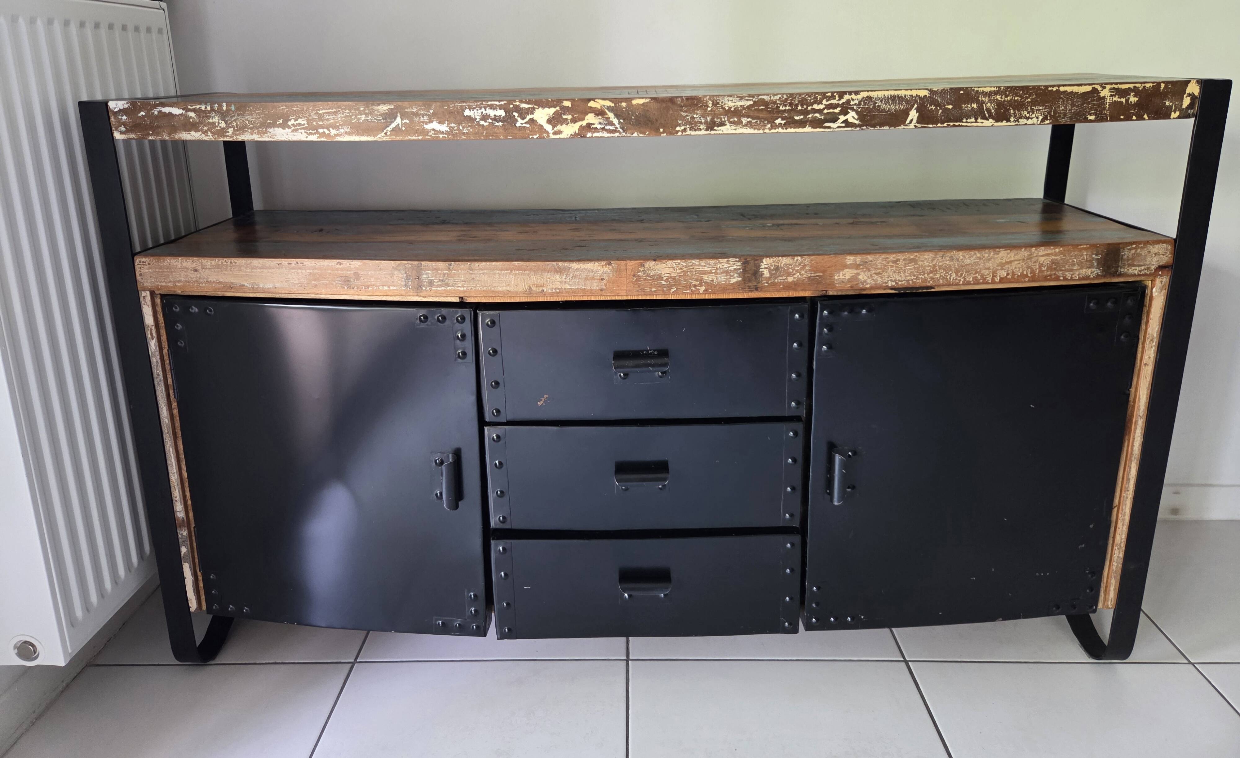 Multicoloured lacquered reclaimed wood buffet INDUSTRIAL
