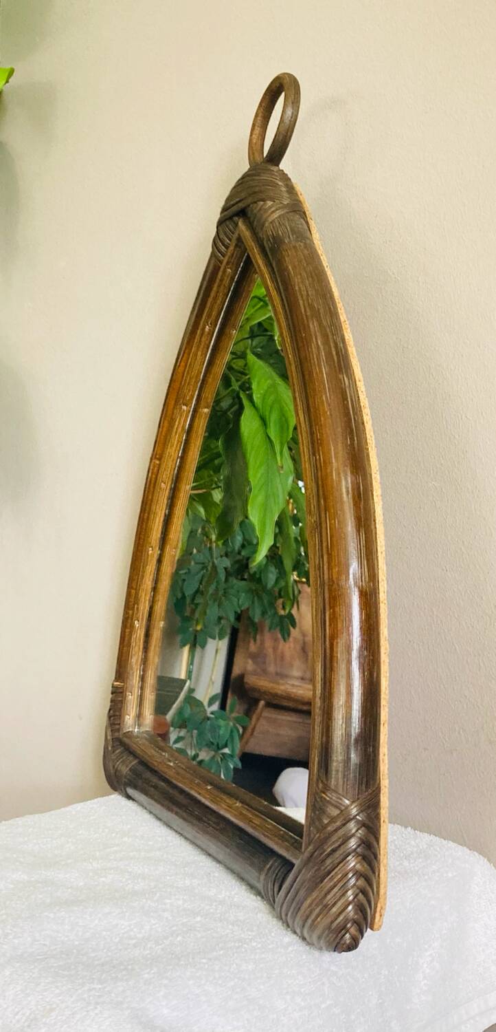 Miroir  Vintage en Bambou Rotin années 1970