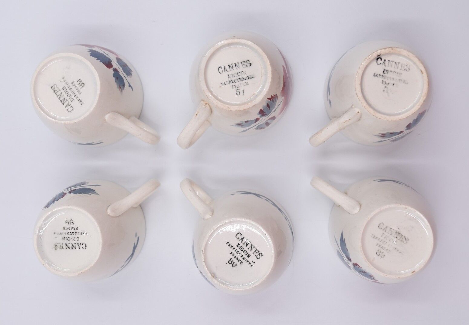 6 cups and under coffee cups Digoin Sarreguemines décor Cannes