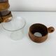 6 glass and teak cups in Scandinavian style, 1960s