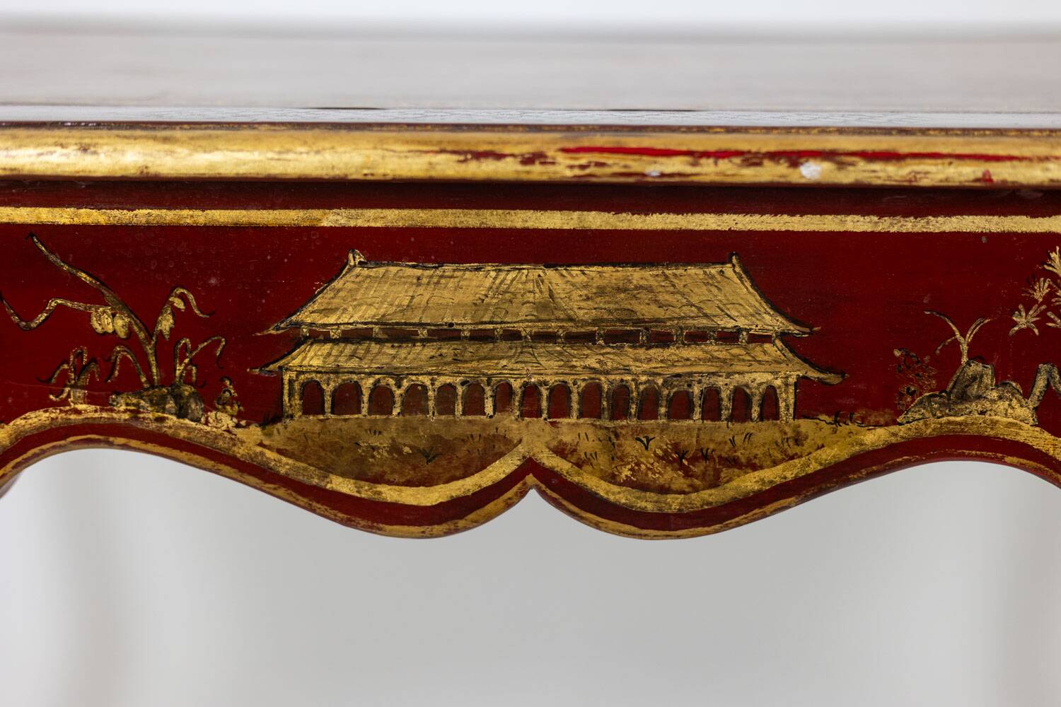 Louis XV style bureau plat with lake scene decoration. Circa 1800.