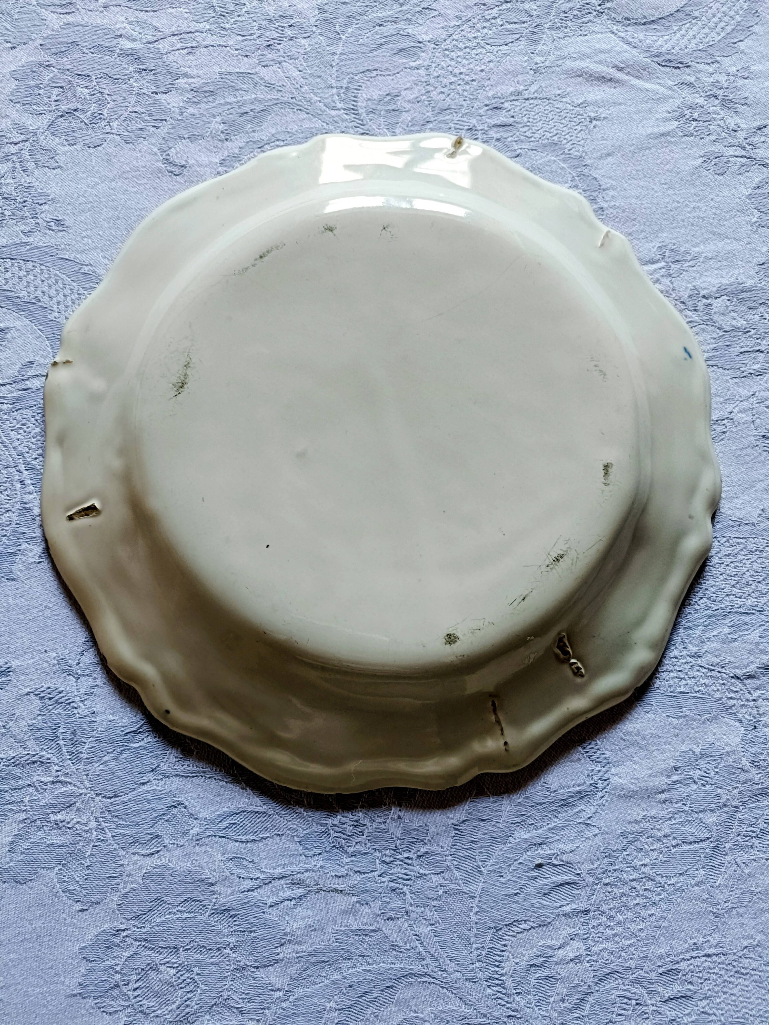 Large white and blue Marseille earthenware plate