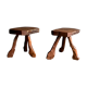 Pair of tripod stools in solid oak, France 1940s