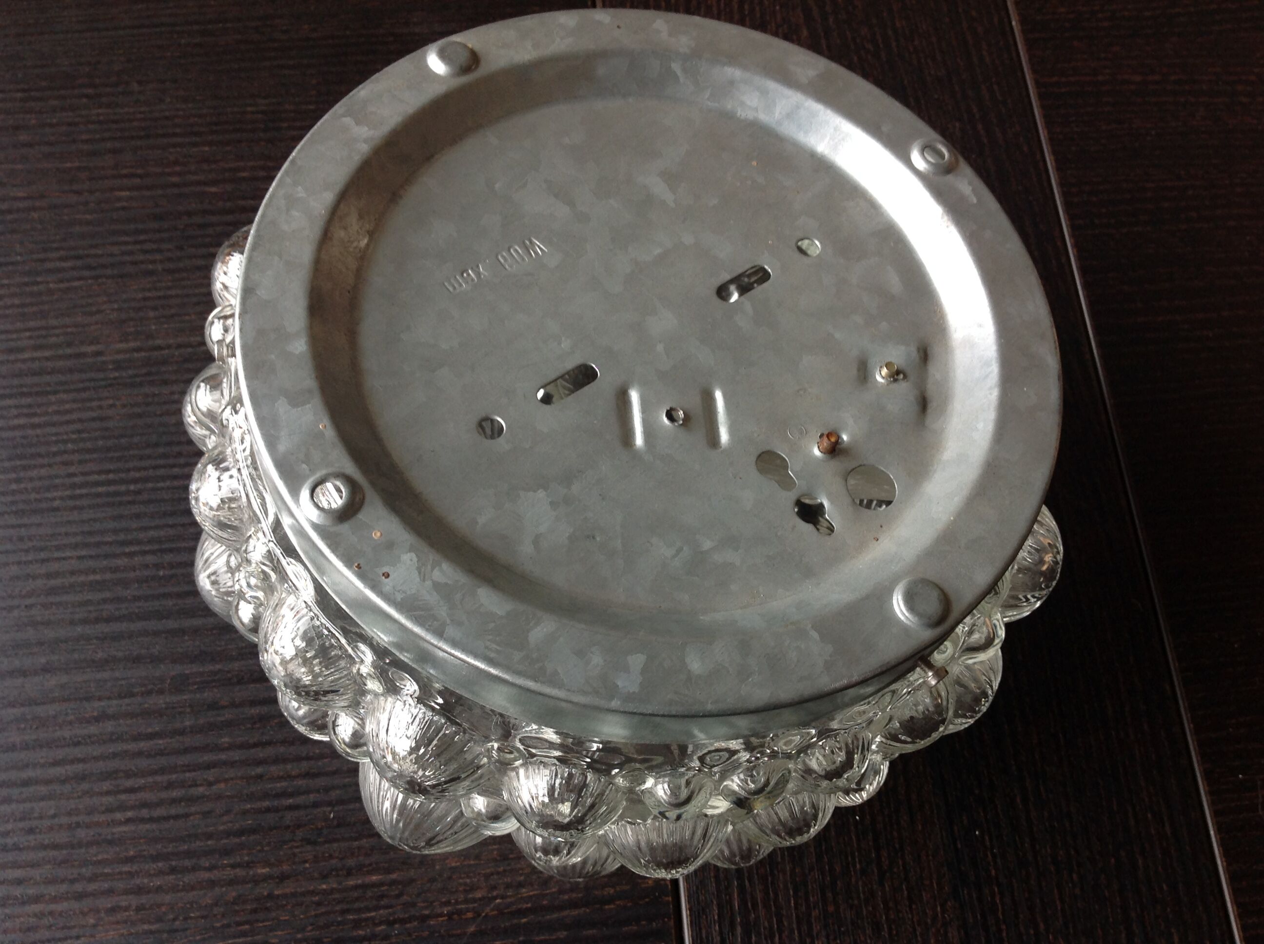 Round ceiling lamp in vintage bubbled glass 60s-70s