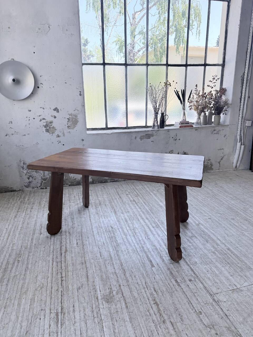 Brutalist oak table by De Puydt, Belgium 1970