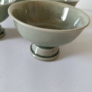 Ensemble 4  coupelles artisanales en céramique – émail céladon & style raku
