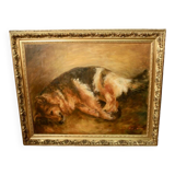 Oil on canvas "Dog resting" framed and signed
