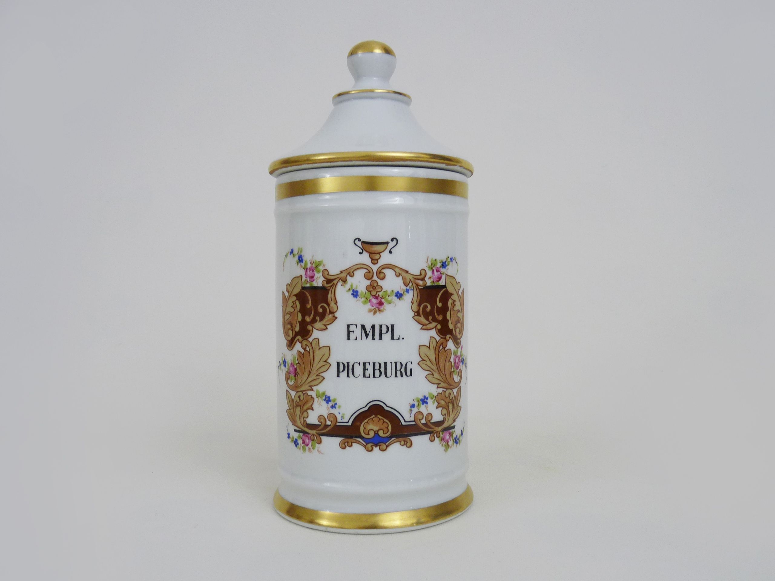 Old apothecary pot, pharmacy pot in snake porcelain, hand painted. Year 60