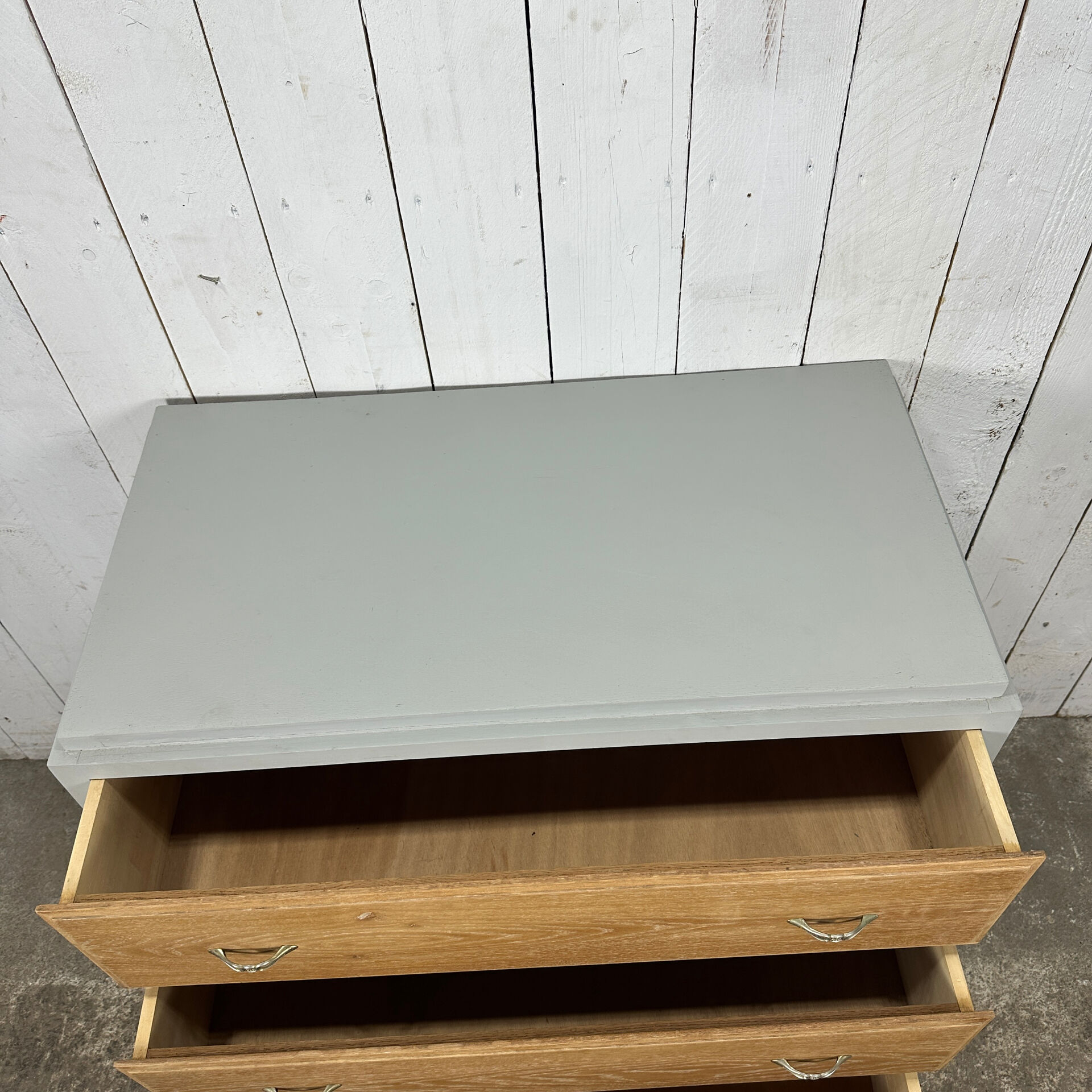 Vintage commode from the 50s-60s – cerused wood and grey