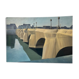 Oil on canvas, "The New Bridge packaged by Christo ", by Charnaux, XXth