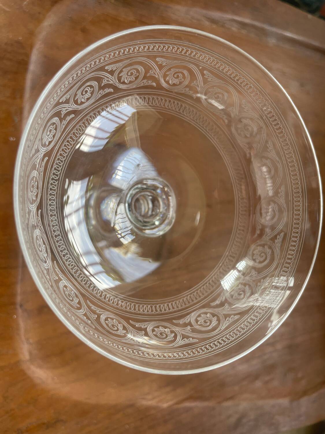 6 Mismatched Engraved Champagne Glasses