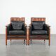 Set of  two black leather Art Deco design armchairs