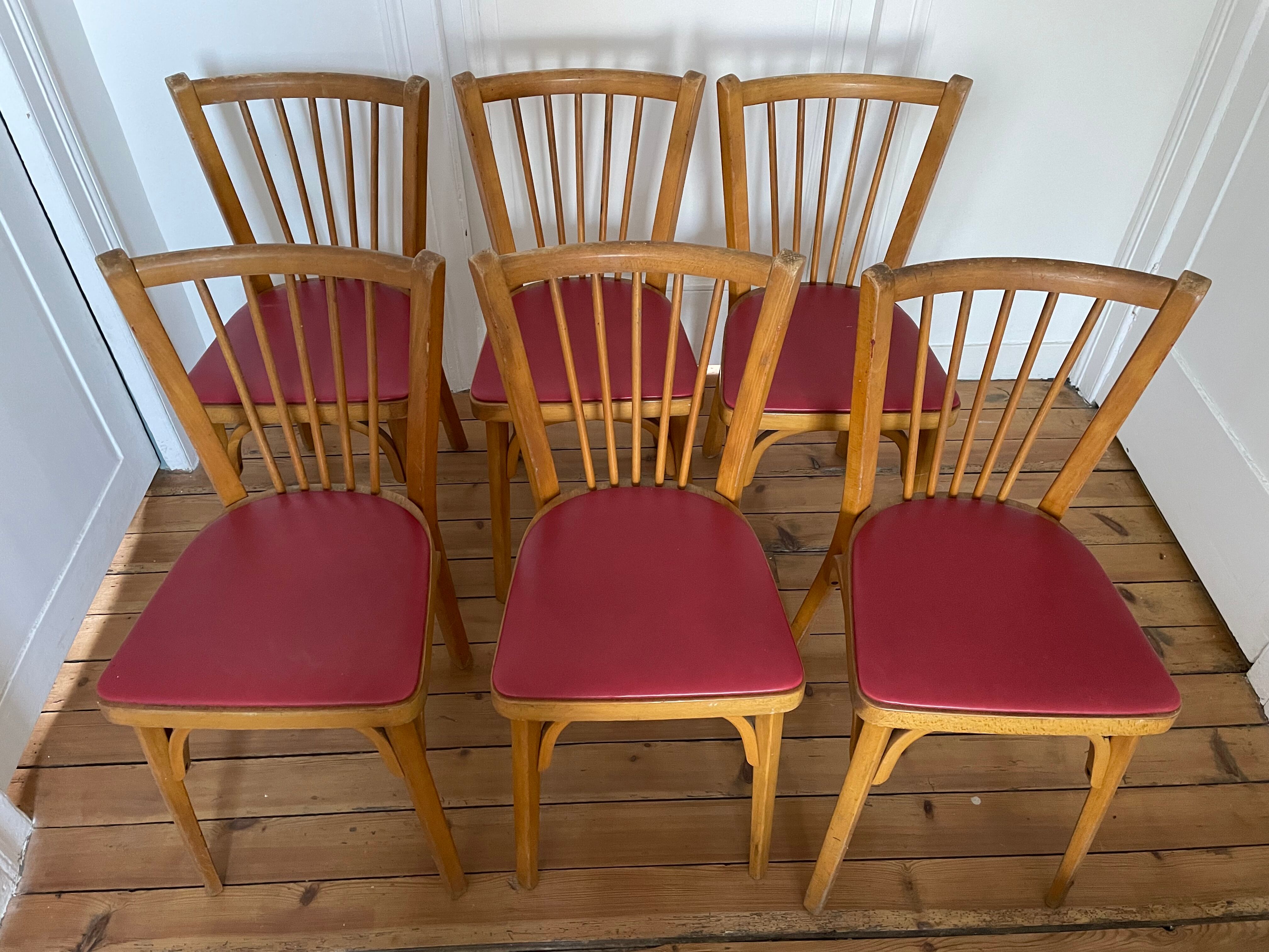 6 chaises de bistrot Baumann en bois et skaï