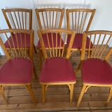 6 Baumann bistro chairs in wood and skaï