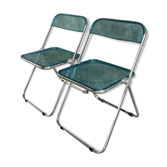 Pair of transparent blue folded chairs by Giancarlo Piretti for Castelli - Italy 1960