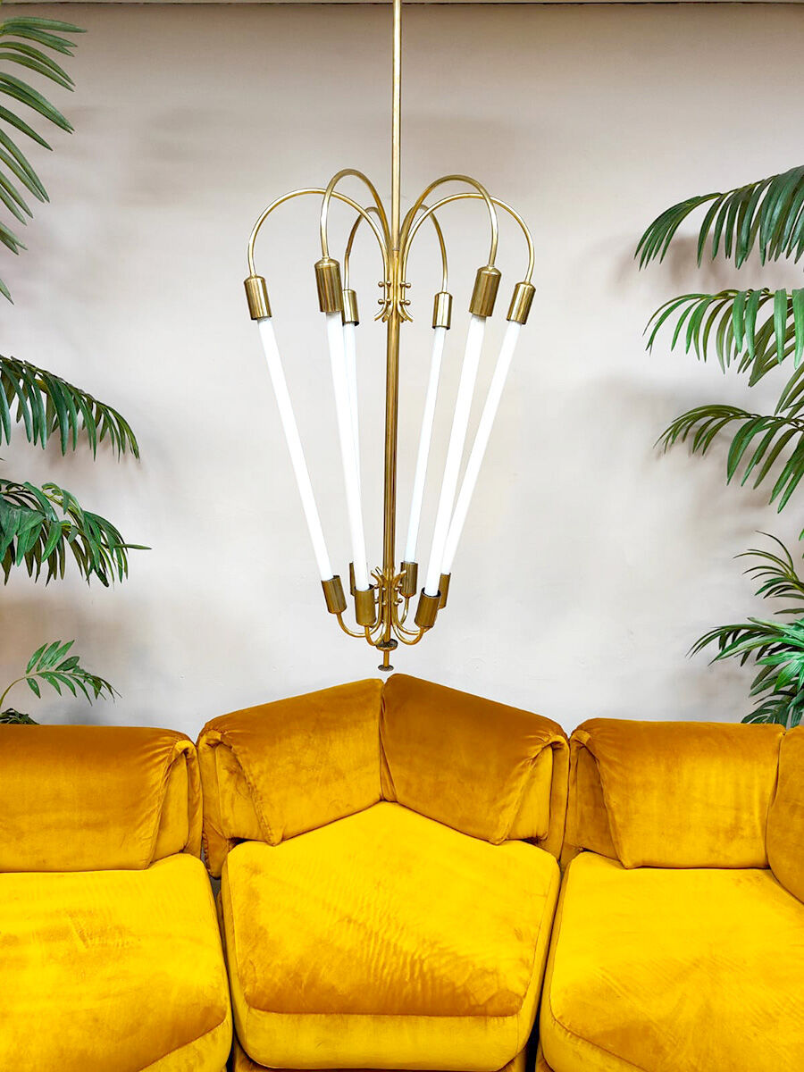 Art Deco brass scones cinema chandelier tubes 1930s
