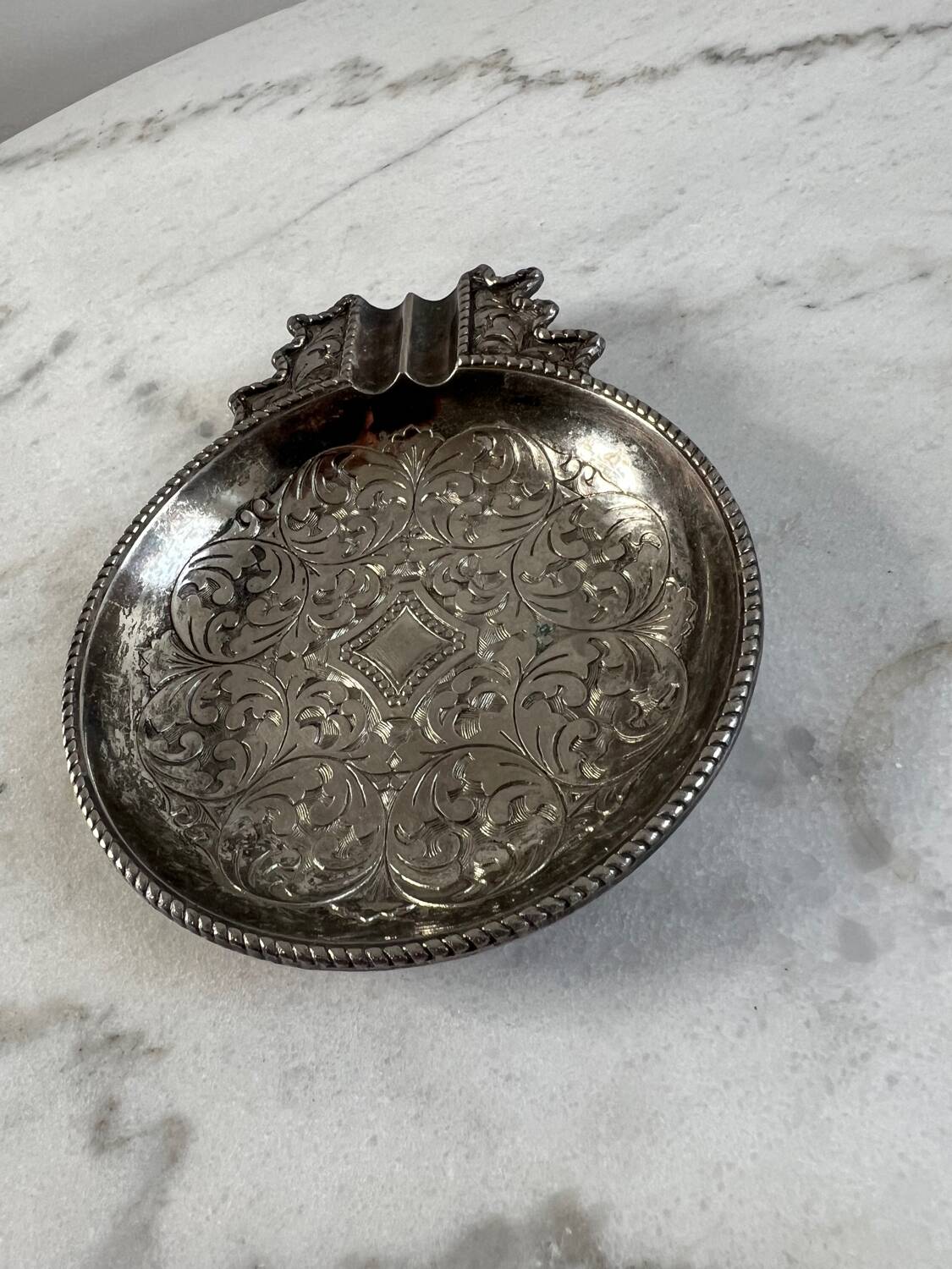 Antique silver-plated metal trinket tray