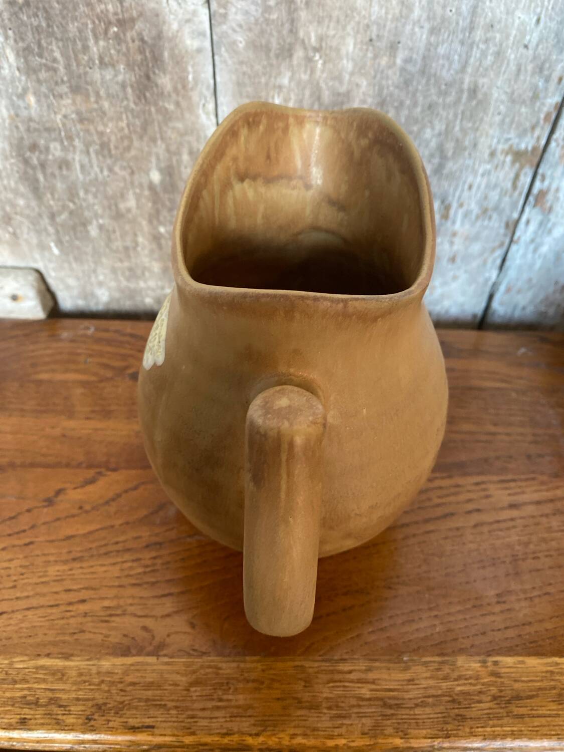 Antique pitcher old beige stoneware made in france vintage