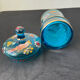 Hand-painted blue glass pot flowers and birds