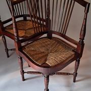 Pair of wicker corner armchairs in mahogany, Jugendstil, 1900.