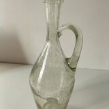 Bubble glass carafe bottle signed Biot in lime green colour.