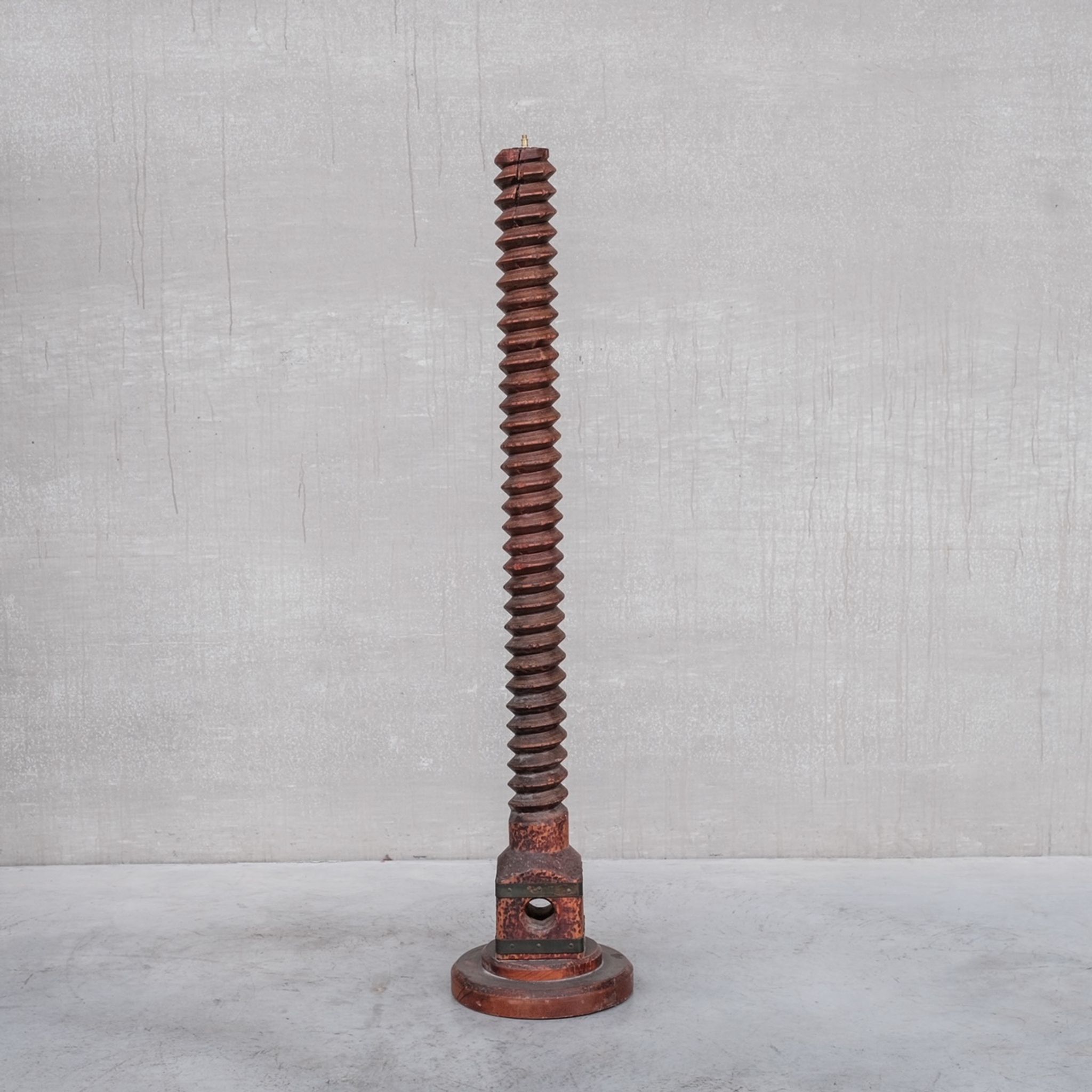 Antique art deco french turned oak floor lamp