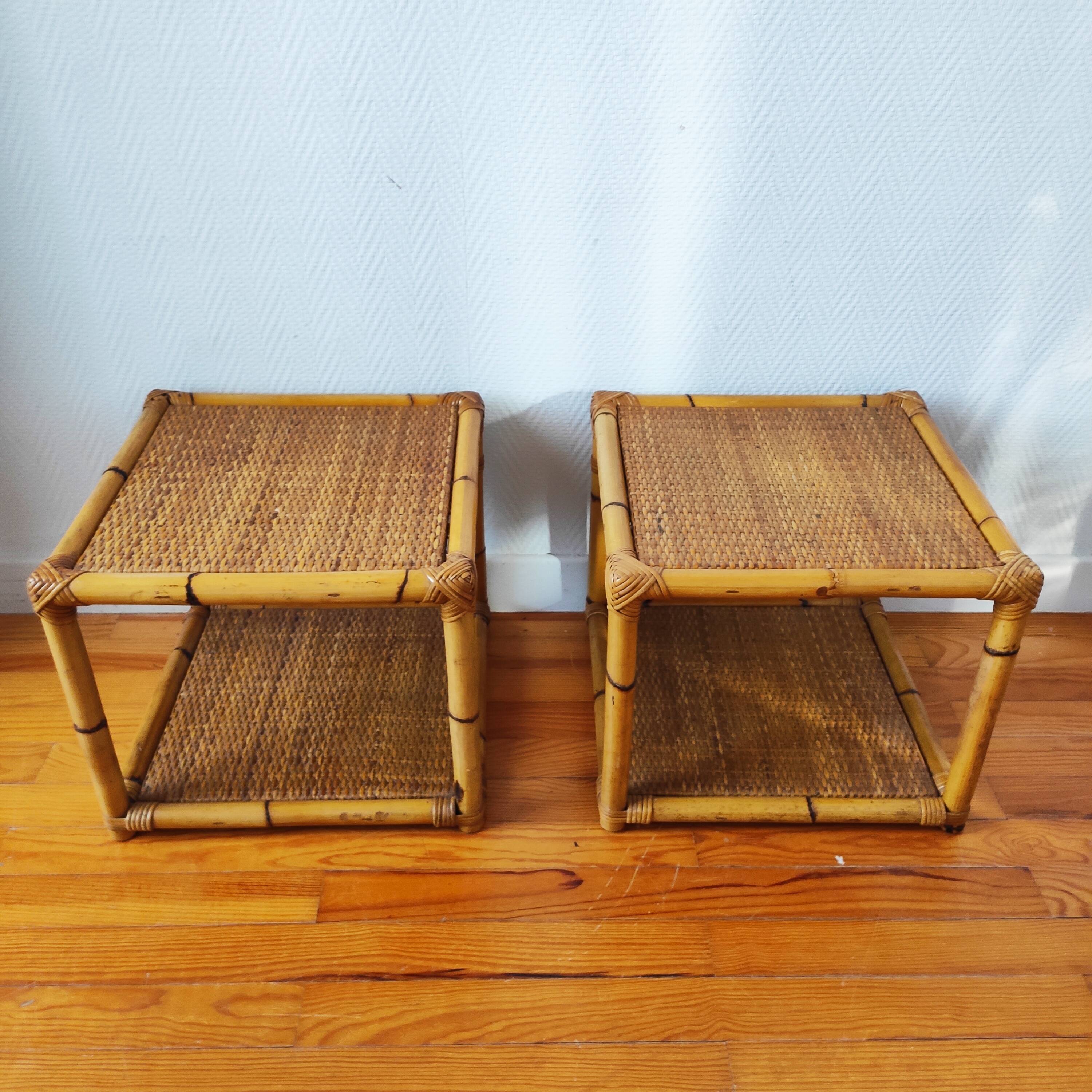 Pair of rattan end table bedside tables