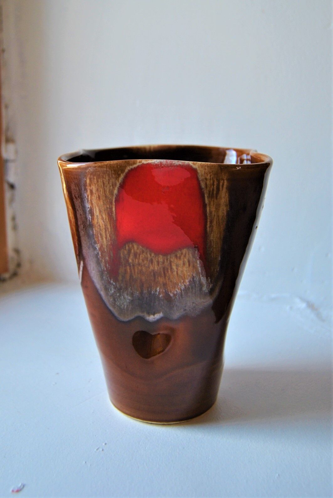 Vallauris vase brown/red - 70s - authentic vintage