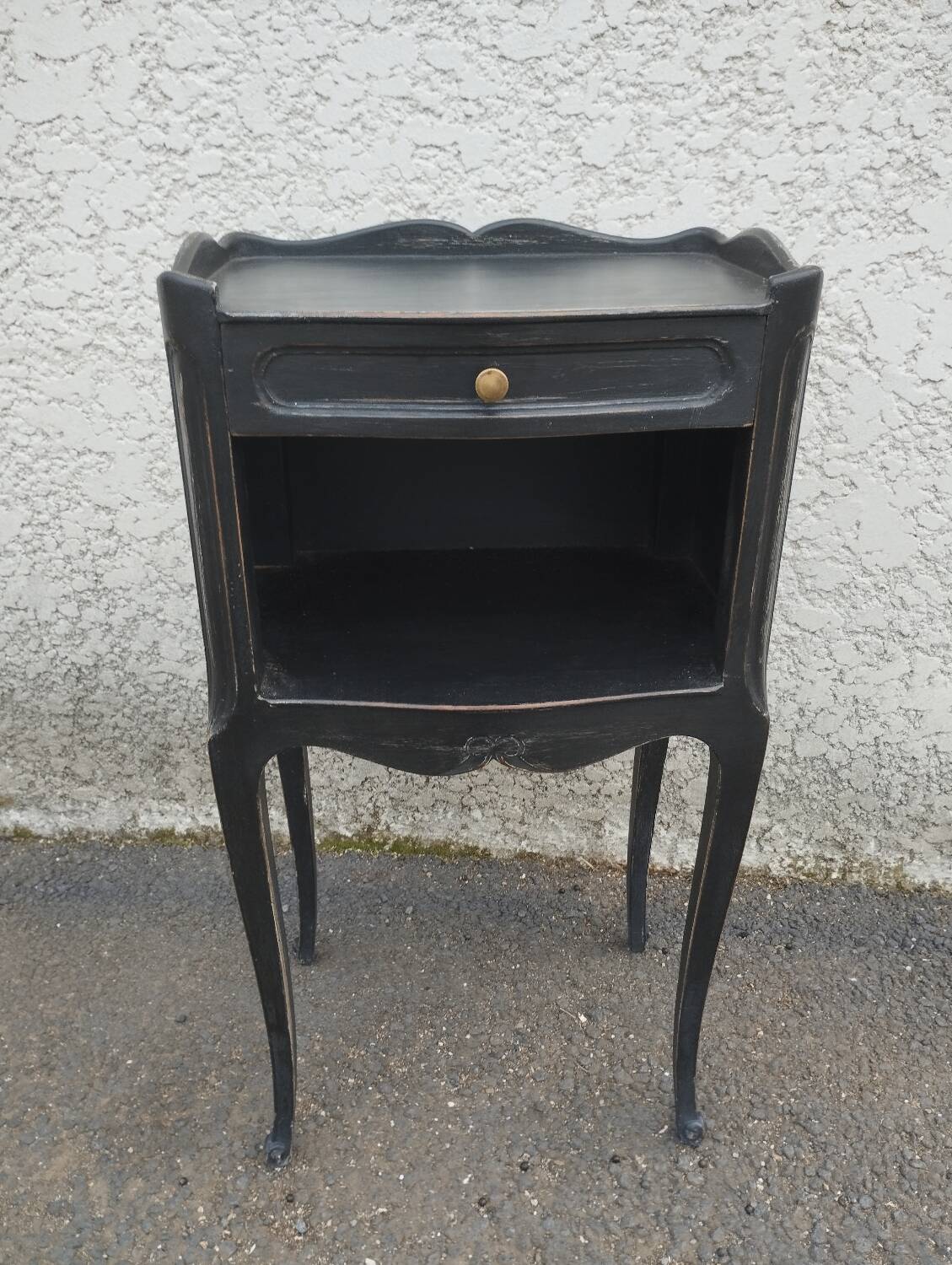 Black patinated 1-drawer bedside table