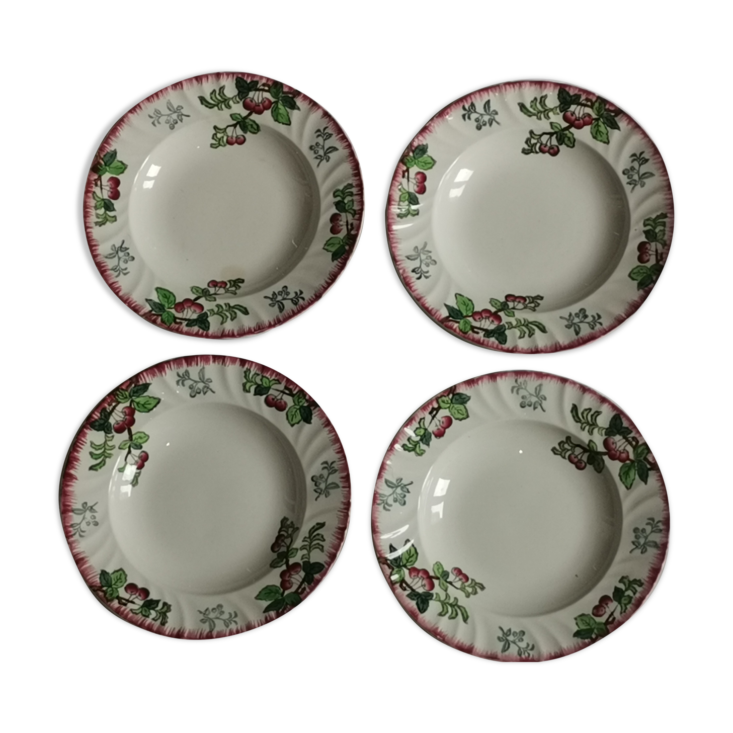 4 hollow plates Longwy "Montmorency" cherries