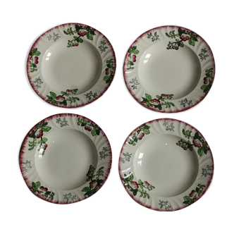 4 hollow plates Longwy "Montmorency" cherries