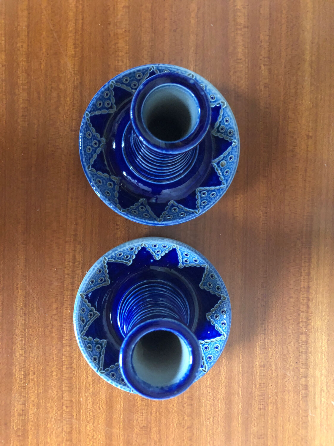 Paire de bougeoirs betschdorf schmitter céramique bleue vintage