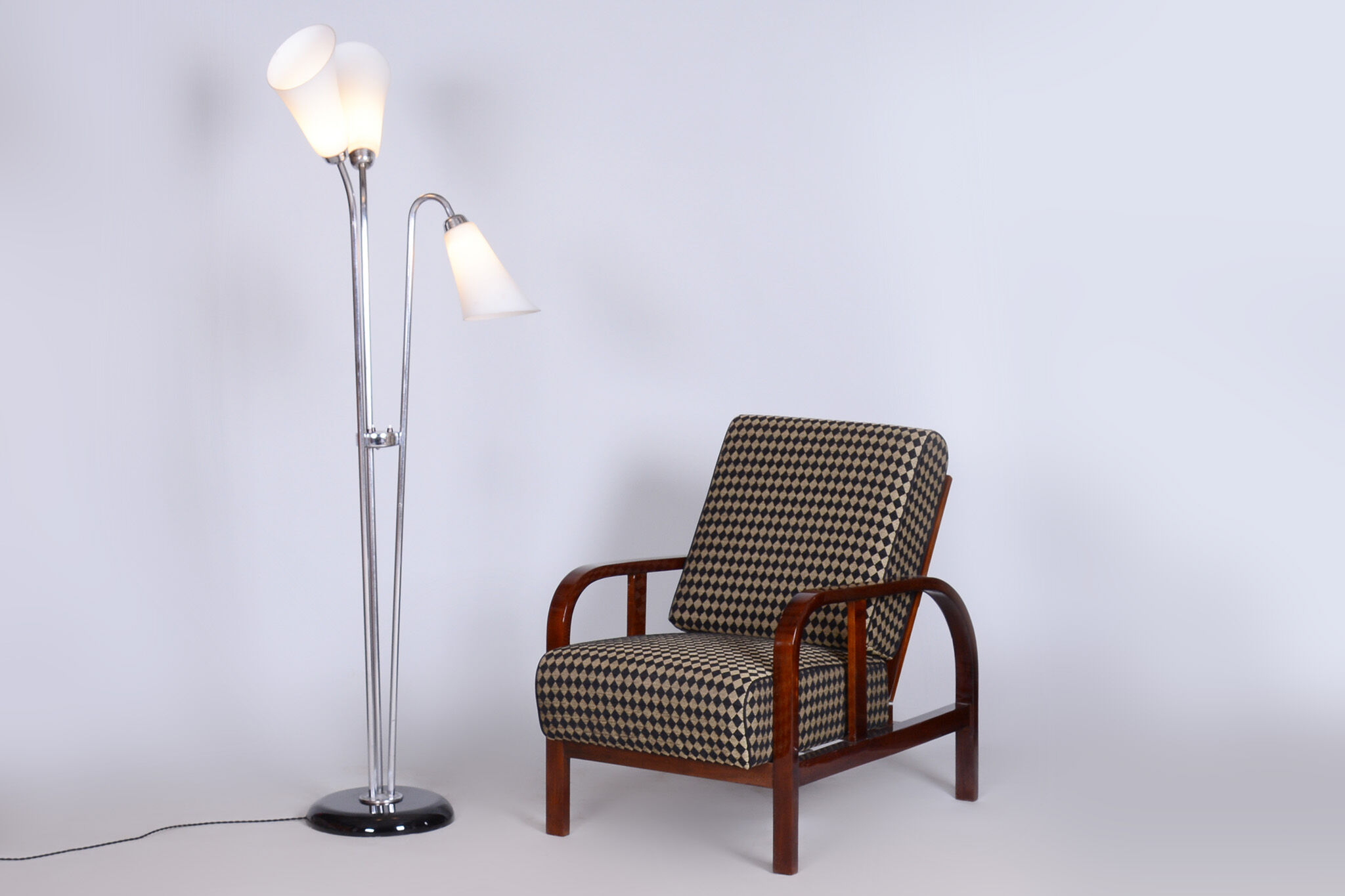 Restored ArtDeco Floor Lamp, Chrome-plated Steel, Czechia, 1930s
