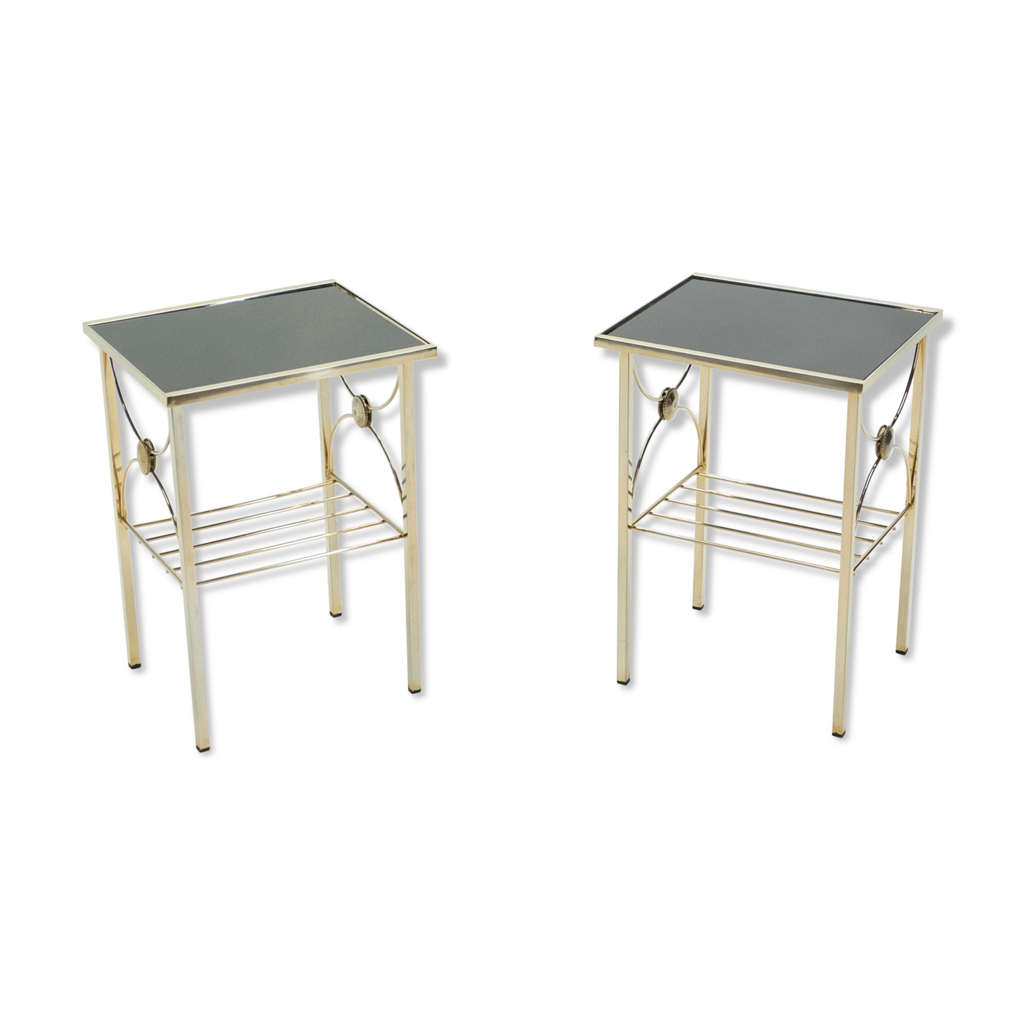 Pair pieces of gold metal glass opalin black 1960s