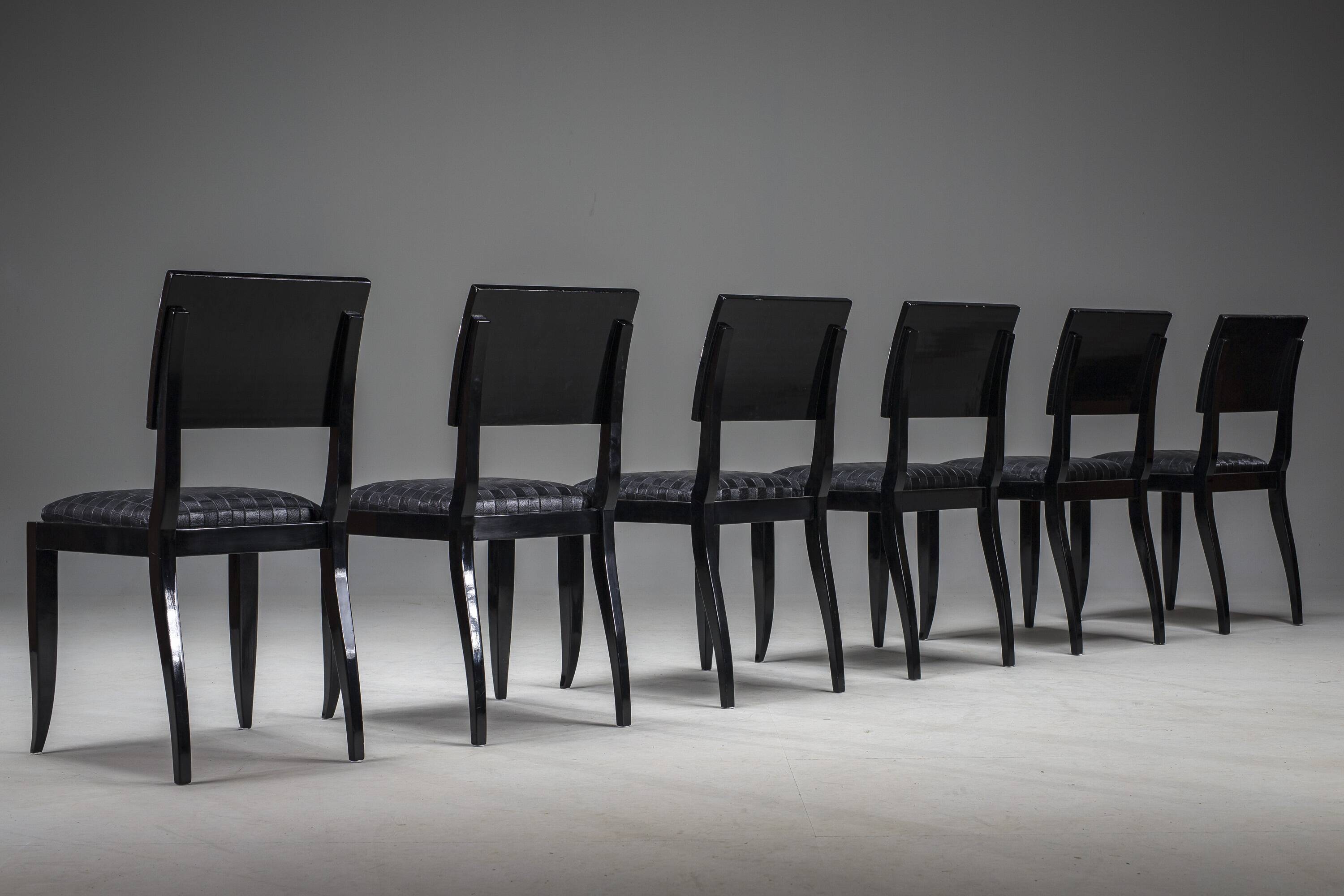 Art Deco French Walnut & Burl Dining Set, 1930s, Set of 7