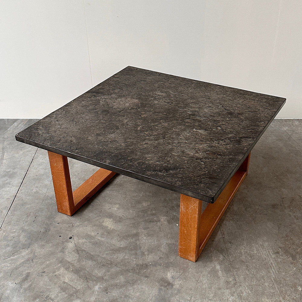 Vintage Belgian slate & oak coffee table, 1970s