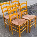 4 solid wood chairs with rush seats from the 1960s.