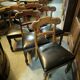 Set of 6 English chairs in mahogany and black leather