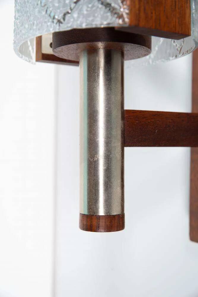 Vintage 1960s wall light, milk glass and bohemian teak.
