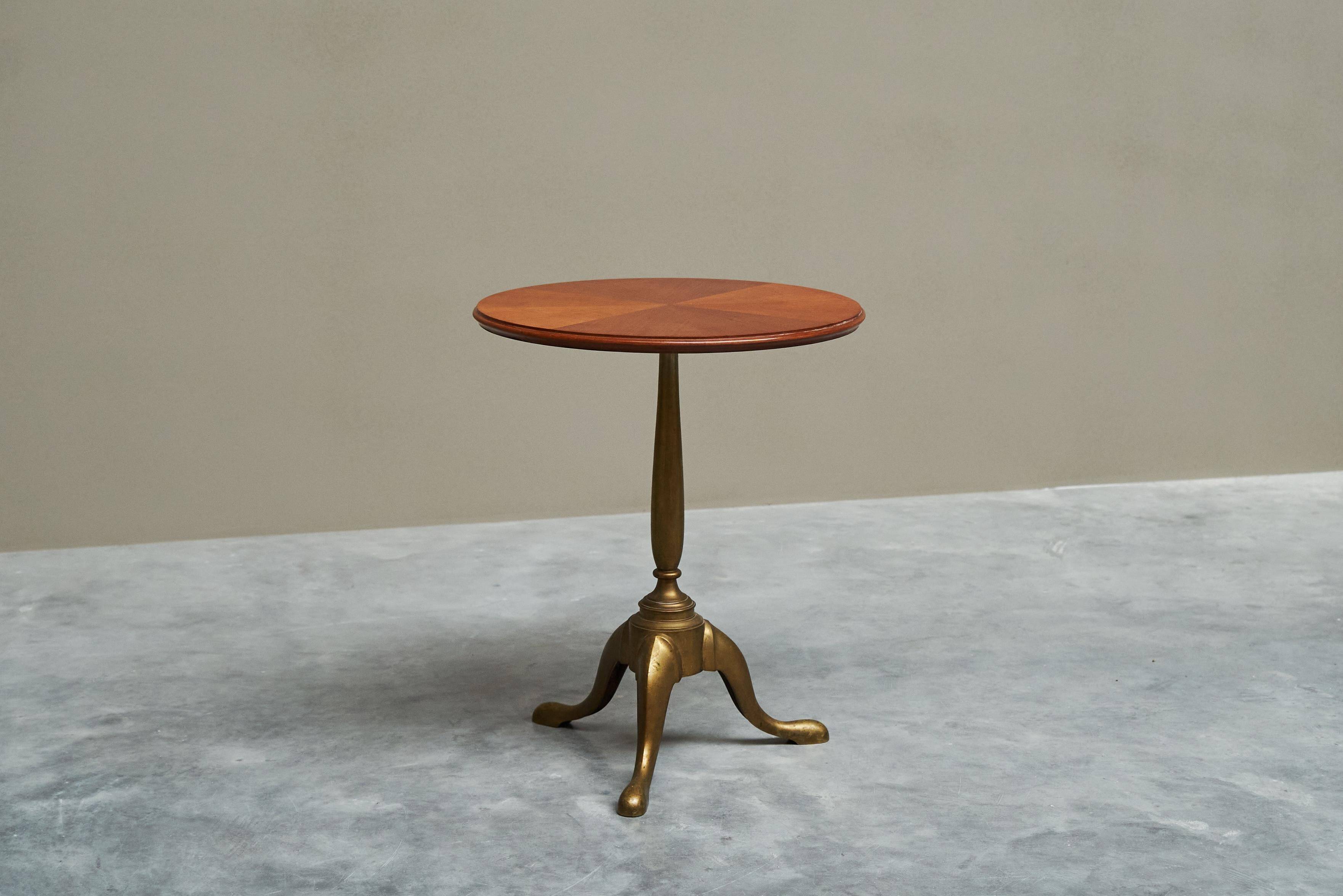 Antique wooden and brass side table, 19th century.
