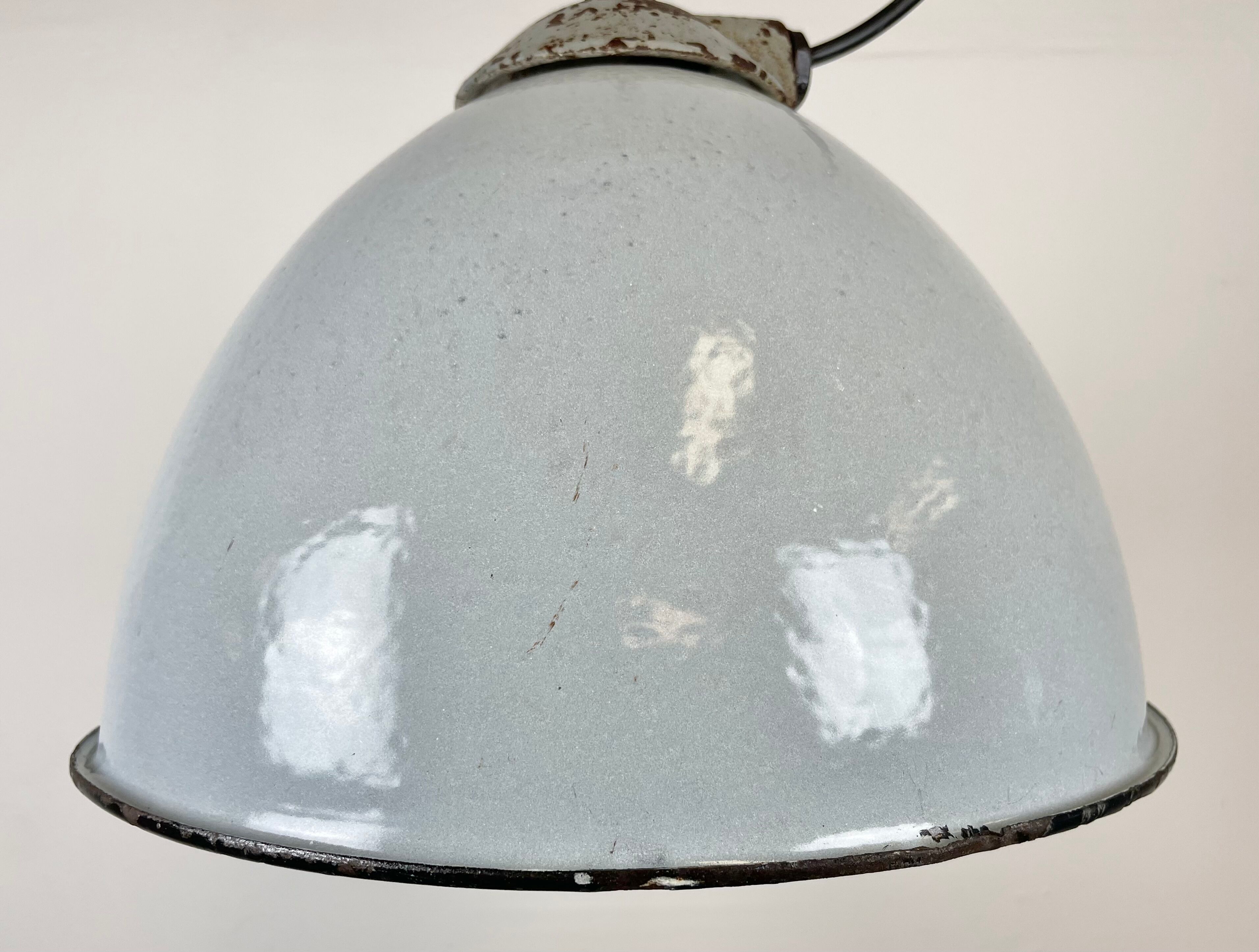 Industrial Grey Enamel Factory Lamp with Cast Iron Top from Zaos, 1960