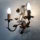 Pair of vintage wall lights with gold metal foliage flowers, 1960s